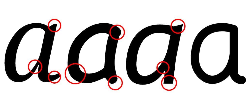 Example of the letter a in different hadnwriting fonts